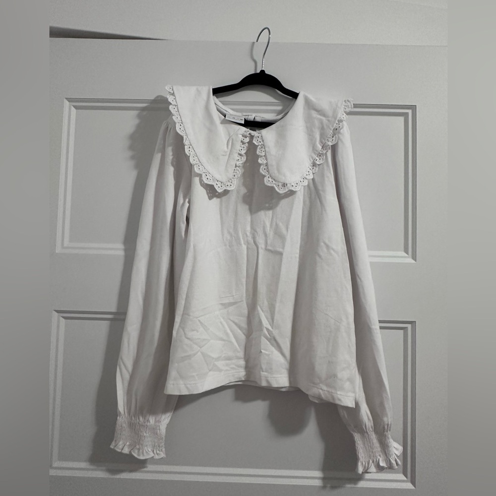 Elegant White Lace Collar Girls  Top